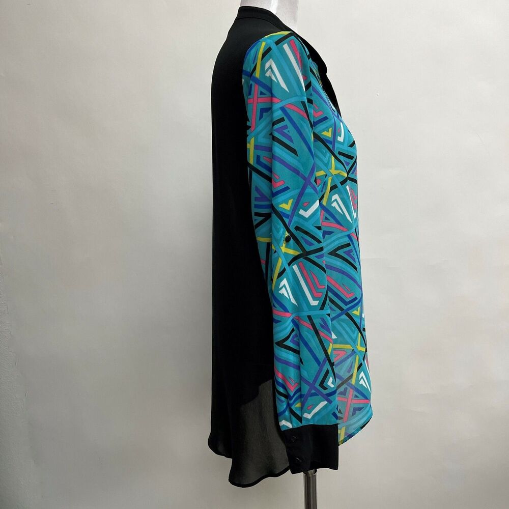 Nicole by Nicole Miller‎ Women's Top Medium Blue Multicolor Sheer Back - Picture 5 of 8